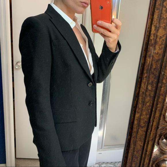 NEW Theory Black Blazer 6 Textured Cotton Wool - Picture 5 of 15